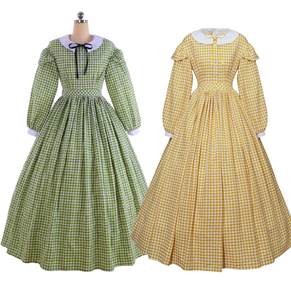 

Women's Civil War Plaid Printed Dress Victorian 1860s Medieval Vintage Ball Gowns Renaissance Historical Period Costume