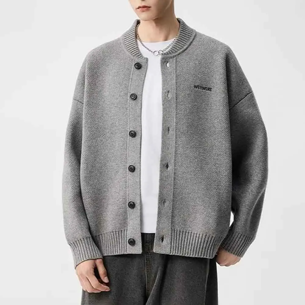 Autumn New Men's Solid Color Long-Sleeved Cardigan Sweater American Fashion Trend Casual High Street Loose Niche Men's Tops 2025