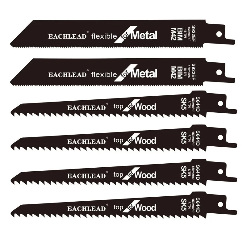 6PCS Saber Saw Blade S644D/S922EF Set for Wood ,New Reciprocating,Metal Cutting Fine,Medium Teeth DIY Power Tool Accessories