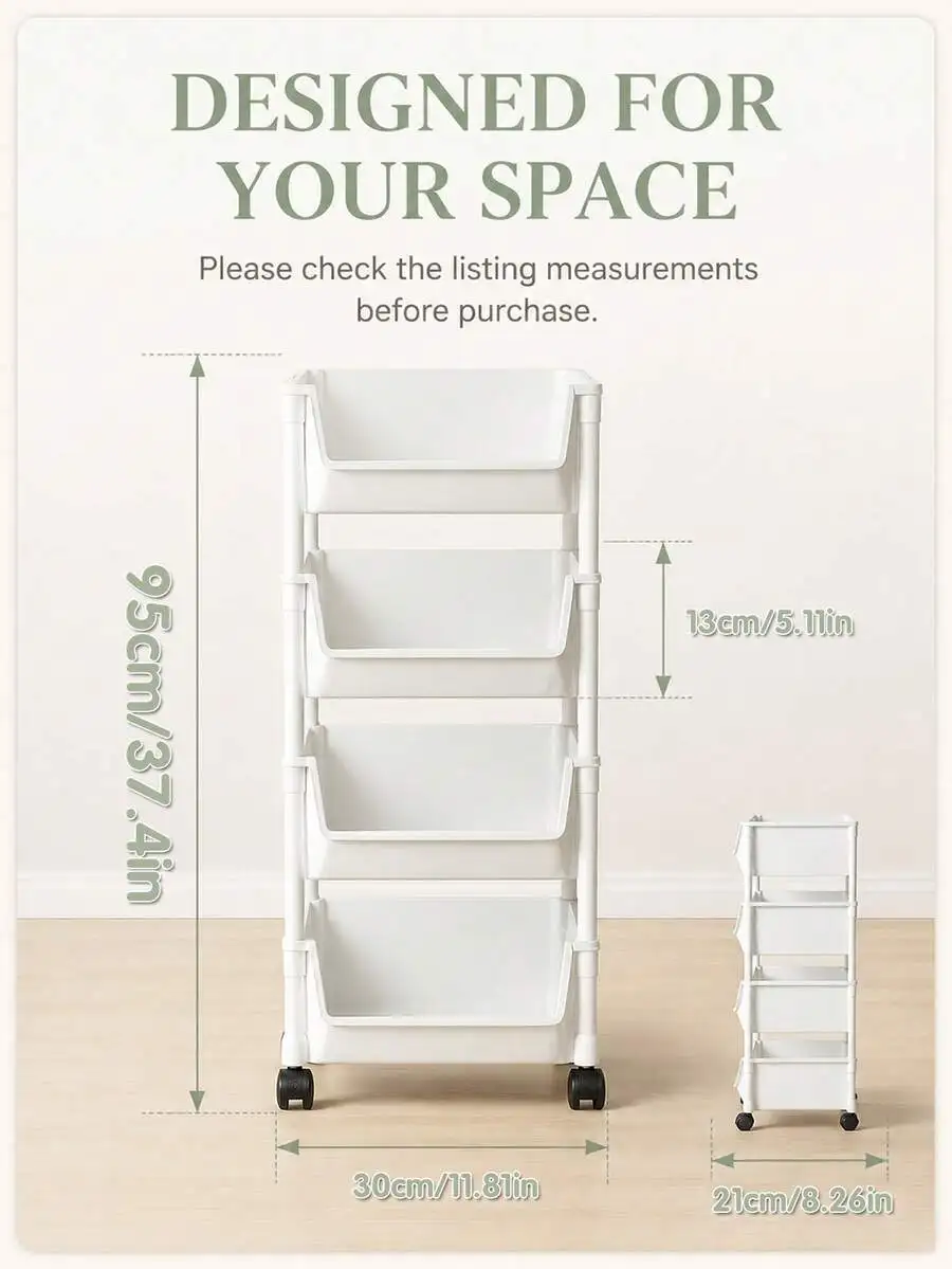 Multi-Layer Rolling Baby Storage Cart, Mobile Floor-Standing Baby Organizer Rack, Diaper And Bottle Storage Shelf, Suitable For