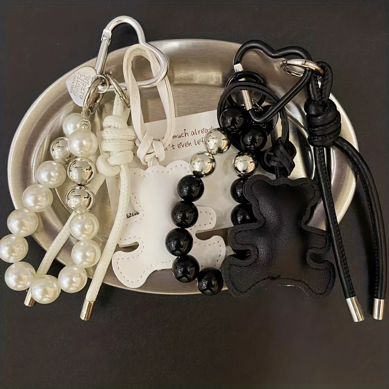 New Imitation Pearl Bear Mobile Phone Chain Gift Hanging Ornament Pendant Handbag Pendant Keychain Women Girls