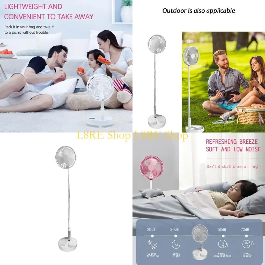 L8RE Портативный складной вентилятор на подставке, небольшой складной перезаряжаемый телескопический напольный/настольный с с
