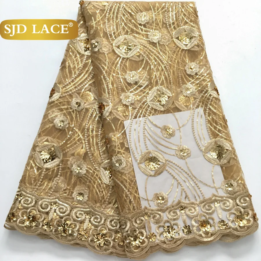 

SJD LACE African Gold Mesh Woman Lace Fabric 2025 Latest Nigerian Sequins French Tulle Net Lace Fabrics for Wedding Dresses 4231