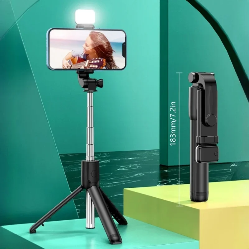 

Blue-tooth Selfie Stick Tripod Holder With Remote Shutter Fill Light Extendable Wireless Remote Retractable Phone Stand