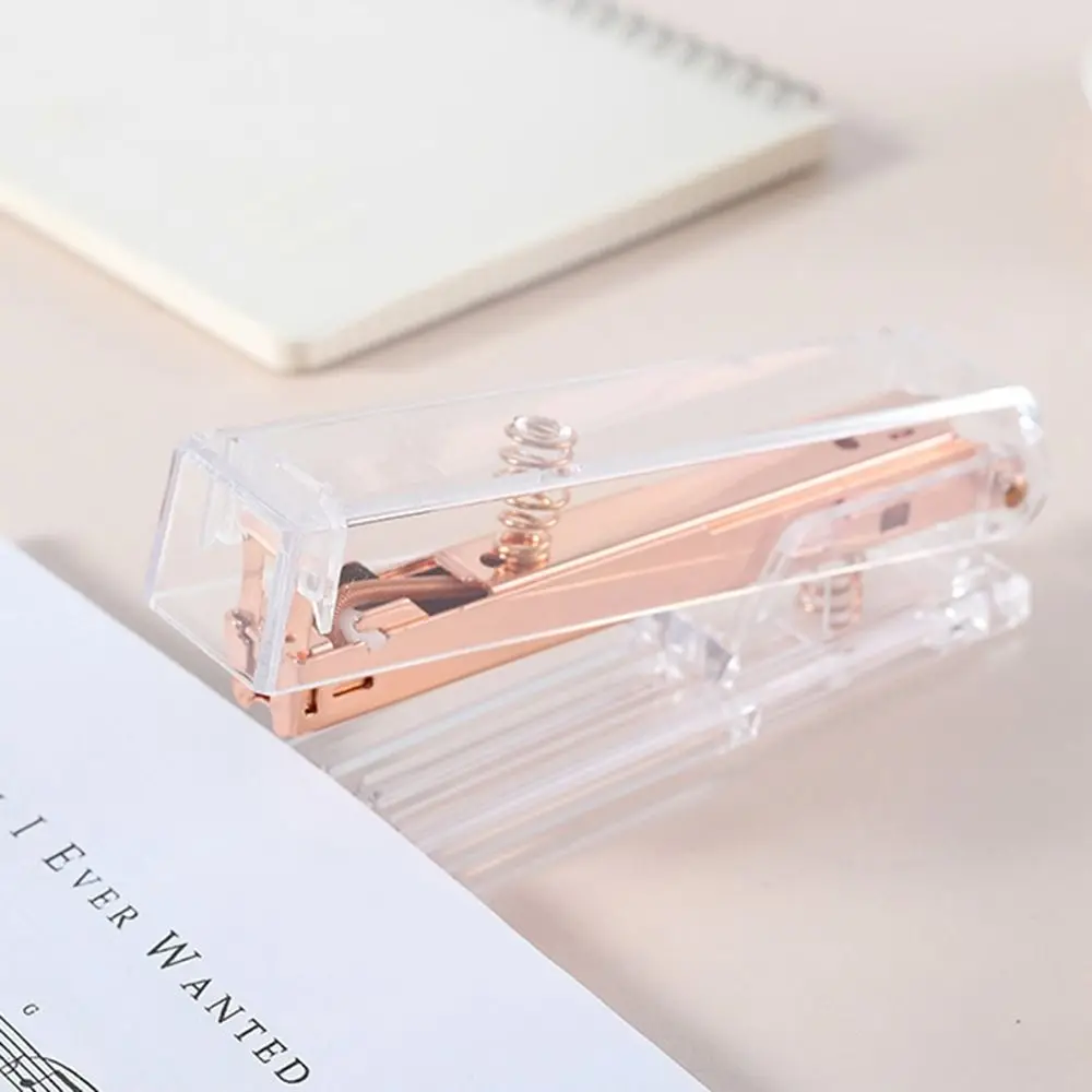 Manual Transparent Stapler Rose Gold Lightweight Paper Stapler Simple Portable Book Binding Machines School Office Supplies