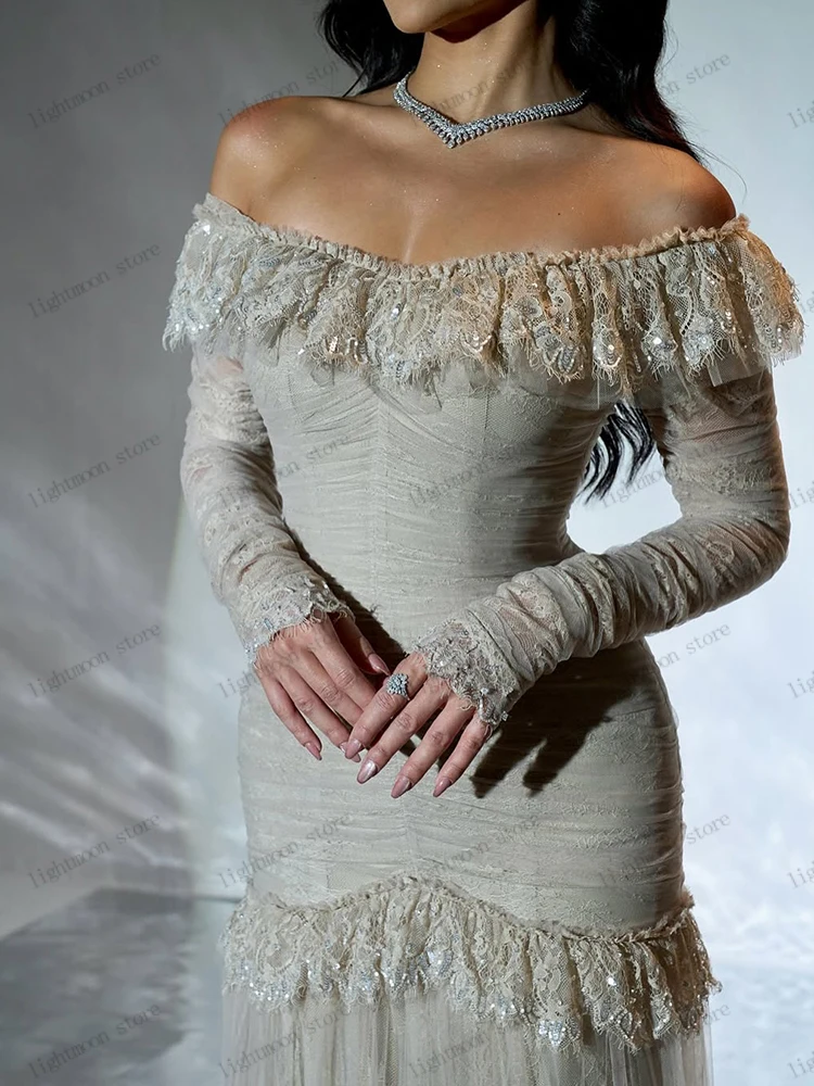 Vestidos De graduación elegantes, vestido De noche elegante, batas escalonadas De tul con hombros descubiertos, mangas completas, Vestidos De Gala personalizados 2025