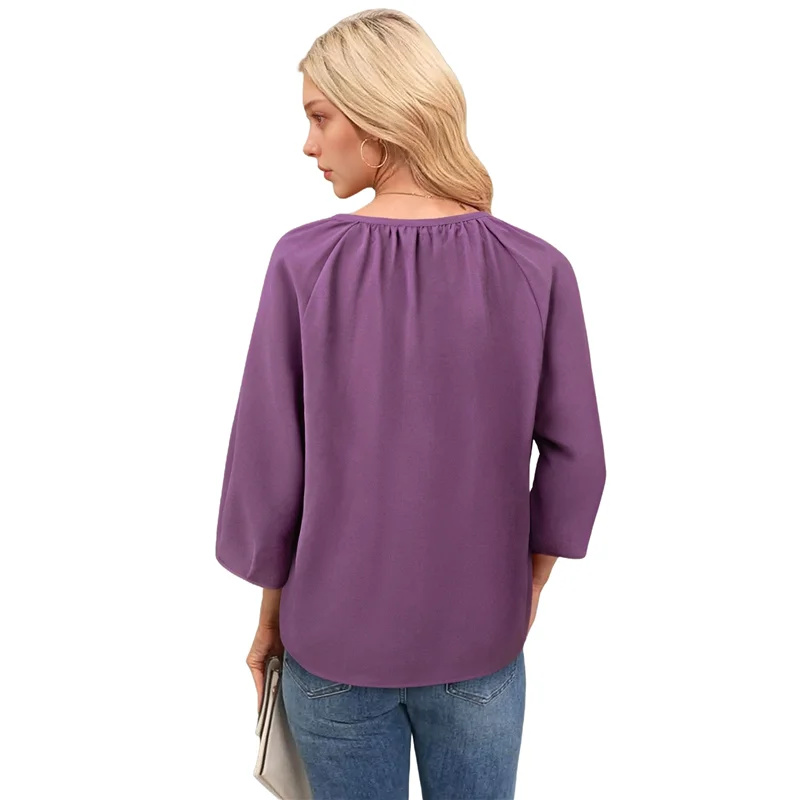 

A09P Женские повседневные шифоновые блузки на пуговицах с V-образным вырезом и рукавами 3/4 в стиле бохо, нарядные рубашки