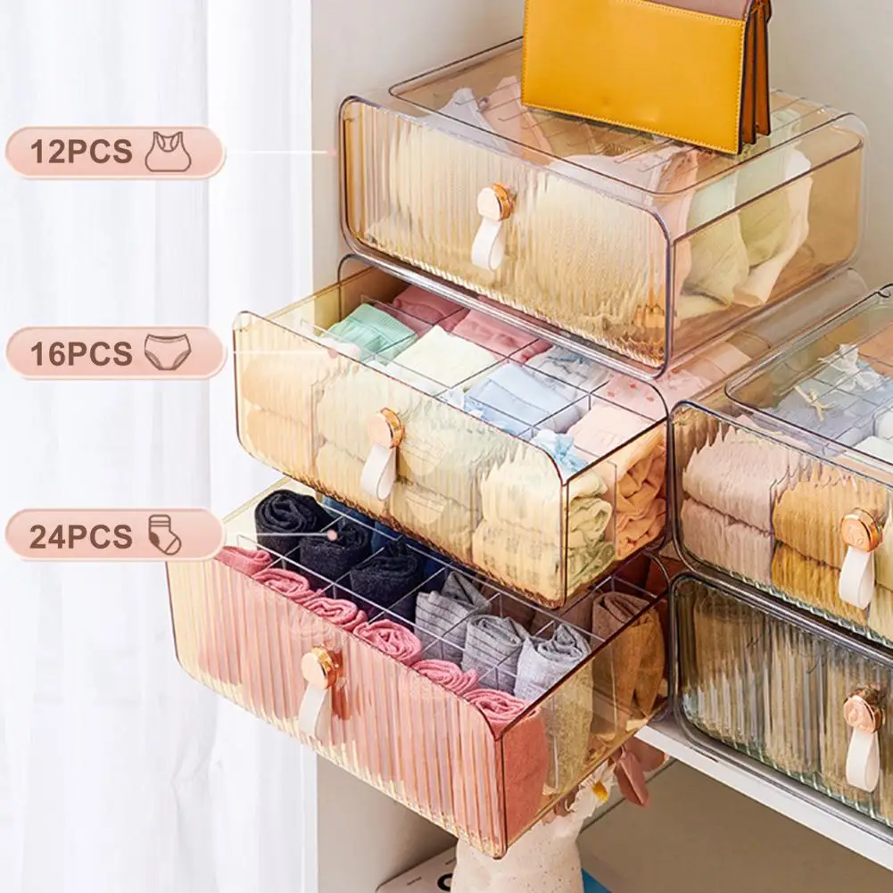 Underwear Drawer Storage Box 16 Cell Clear Stackable Dustproof Panties Bras Baby Clothes Socks Ties Belts Divider Organizer 정리함