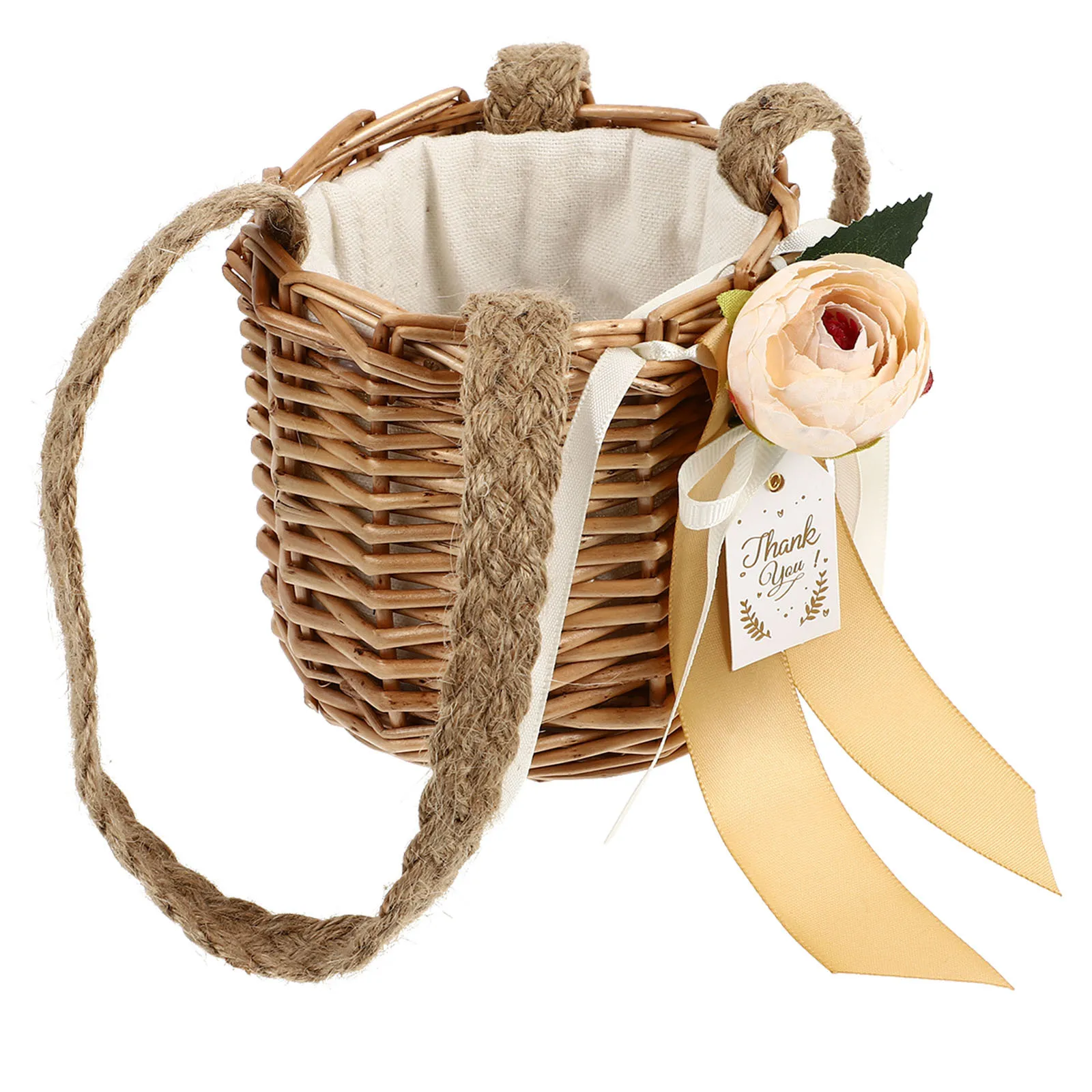 

1pc Mini Woven Gift Basket Bamboo Style Storage Organizer For Wedding Party Fruit Candy Snack Portable Container