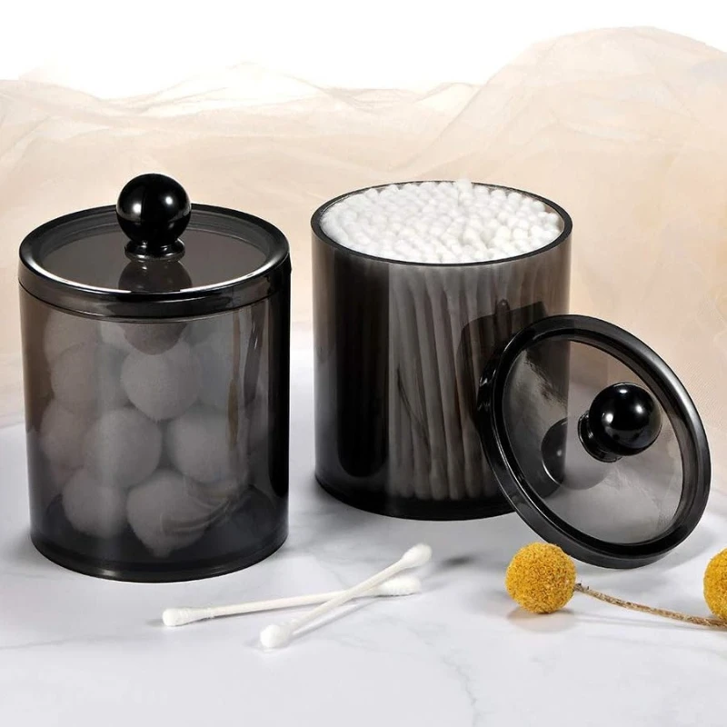 Round Plastic Cotton Swab Holder with Lid Dustproof Makeup Pads Organizer Dental Floss Box Toothpick Storage Container