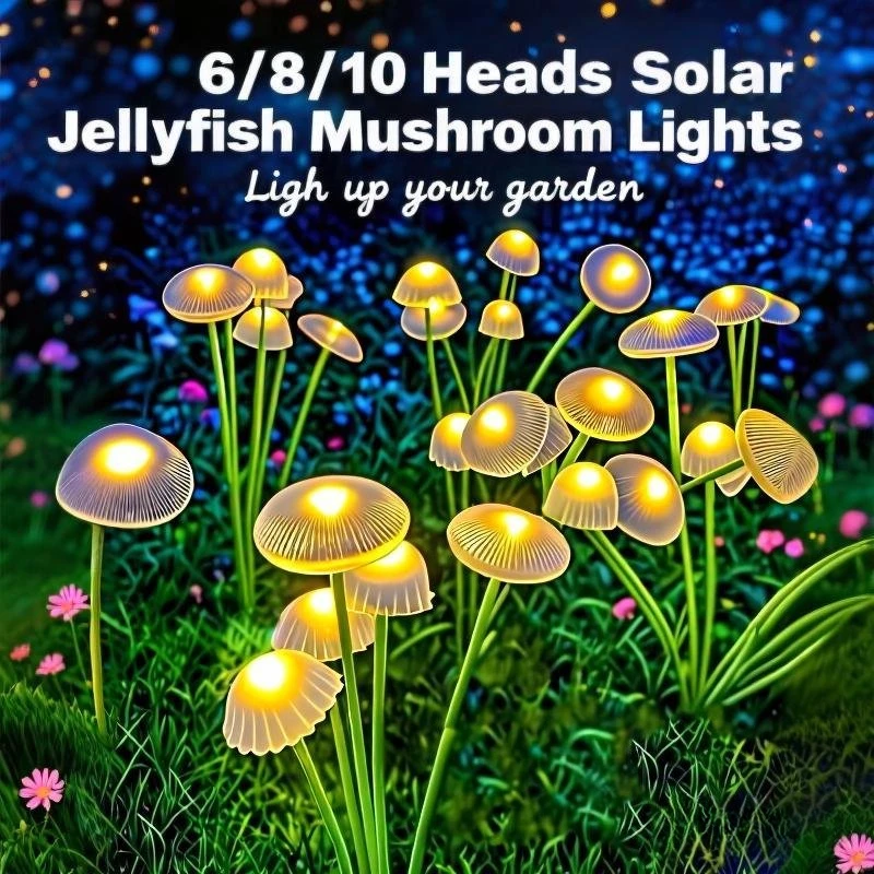 

Solar Powered 6/8/10 LED Jellyfish Mushroom Lights for Garden Lawn Decoration Waterproof Outdoor Atmosphere Lighting