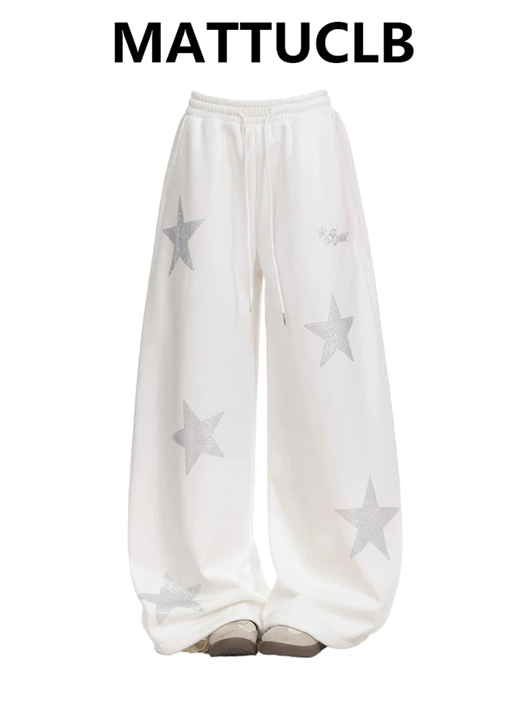Women Baggy Drawstring Sweat Pants Star Long Trousers Wide Fit Pants Y2k Joggers Harajuku Japanese Loose Casual American Retro