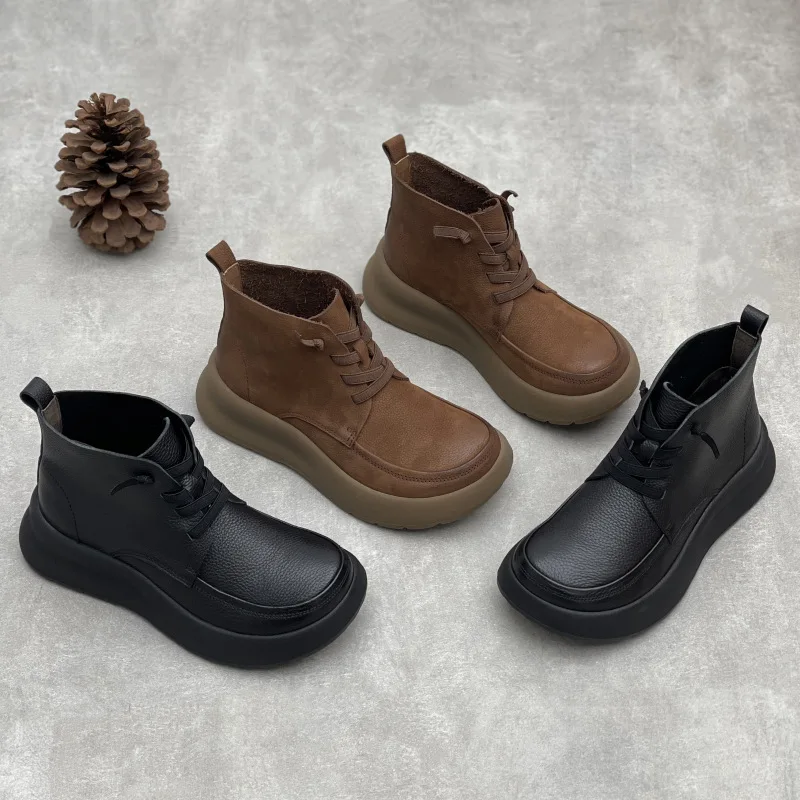 

GKTINOO/женские ботильоны на шнуровке, туфли на платформе с круглым носком, женские короткие ботинки, женская обувь ручной работы из натуральной кожи на толстой подошве