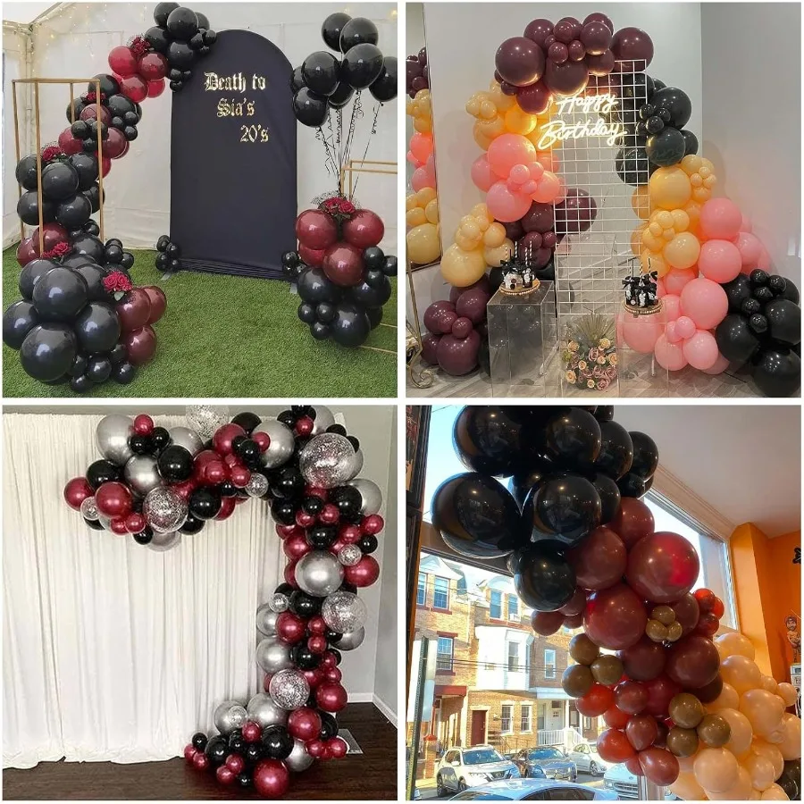 Ballons bordeaux noir argent vin rouge noir ballon de fête marron métallique Chrome argent ballons et confettis argentés hélium L