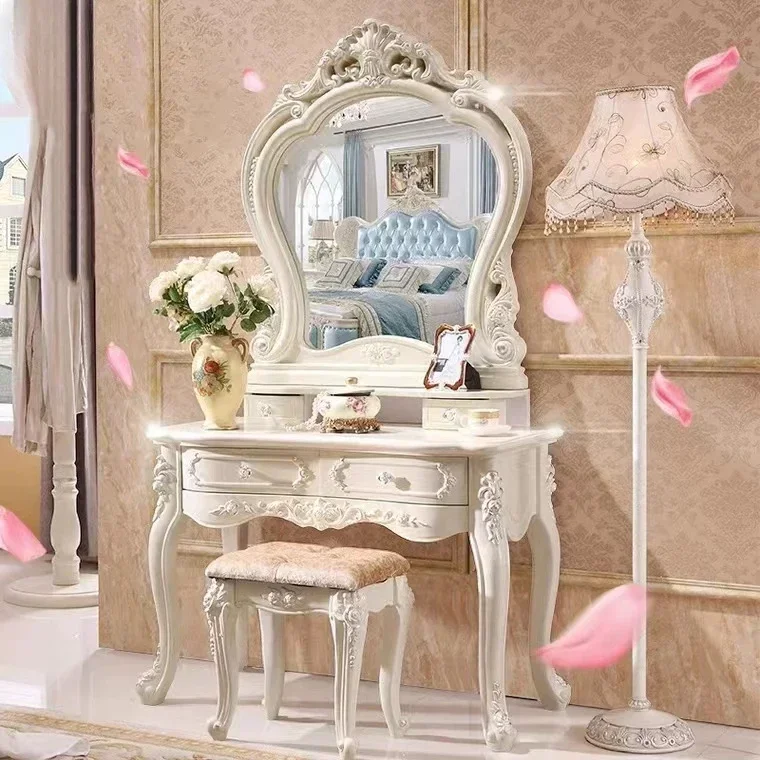 European style dressing table bedroom nail beauty salon makeup table with mirror ivory white French light luxury dressing table