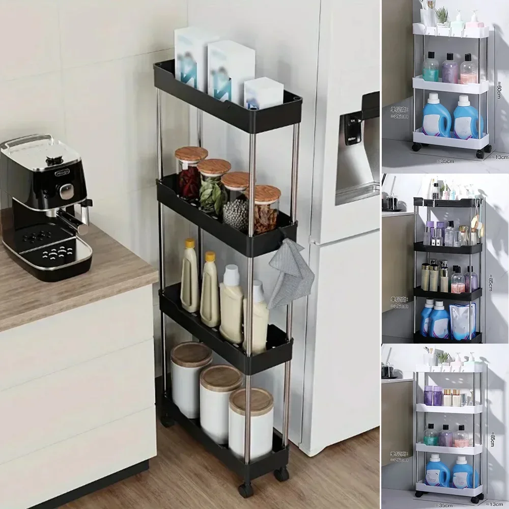 3/4 Layer Trolley Shelves Floor Multi-layer Bathroom Bathroom Crevice Living Room Kitchen Tiered Shelves Storage Trolley