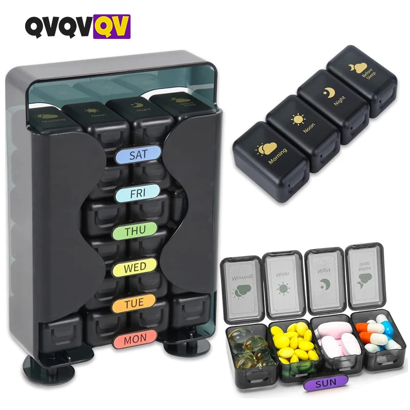 1PCS Weekly Daily Pill Organizer - 4 Times a Day Weekly Pill Box with 7 Individual Stacking Cases, a Everyday Medicine Organizer