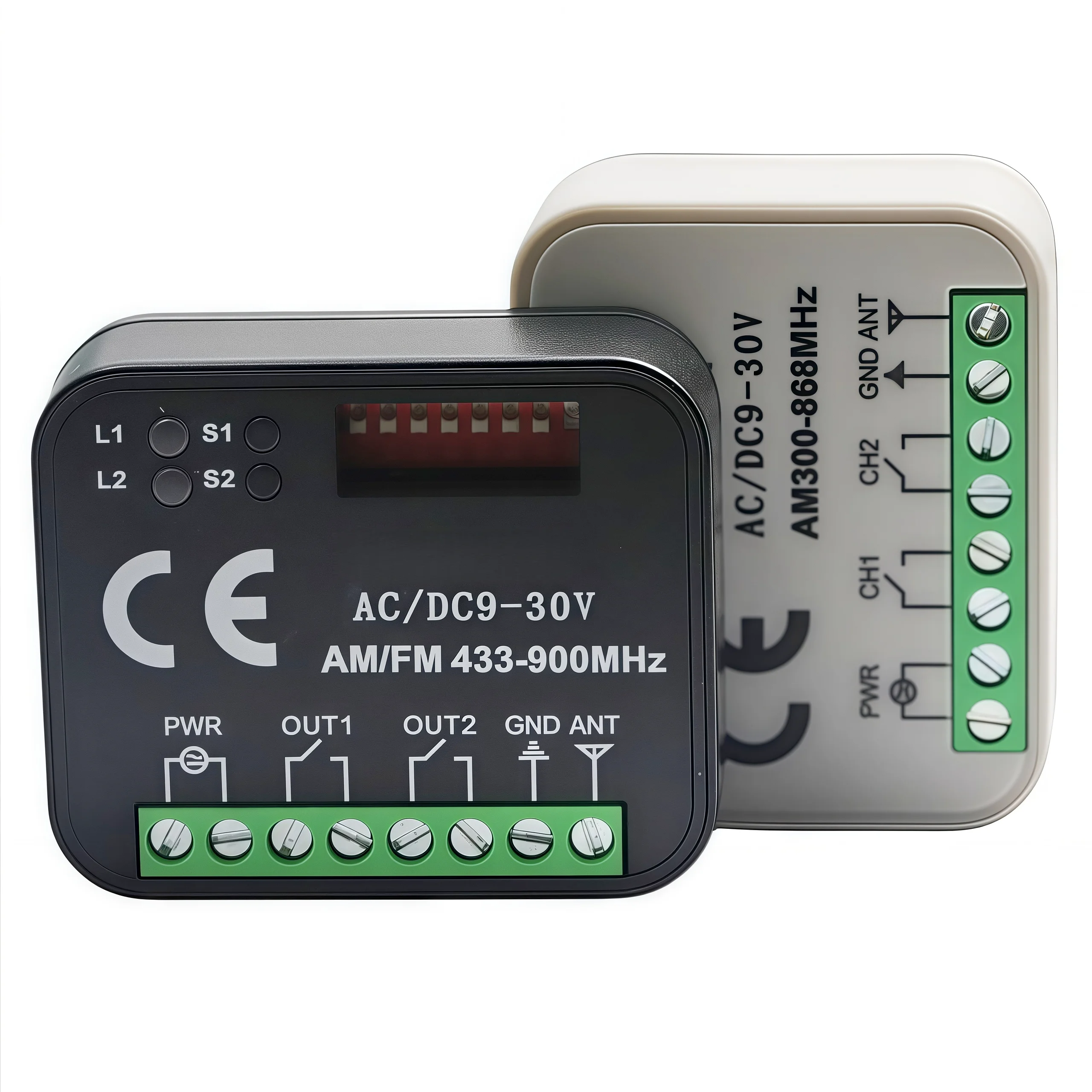 Empfängerschalter-Controller AC/DC 9 V-30 V, 2 Kanäle, 300 MHz bis 868 MHz, Fernschaltermodul/Smart-Relaisschalter
