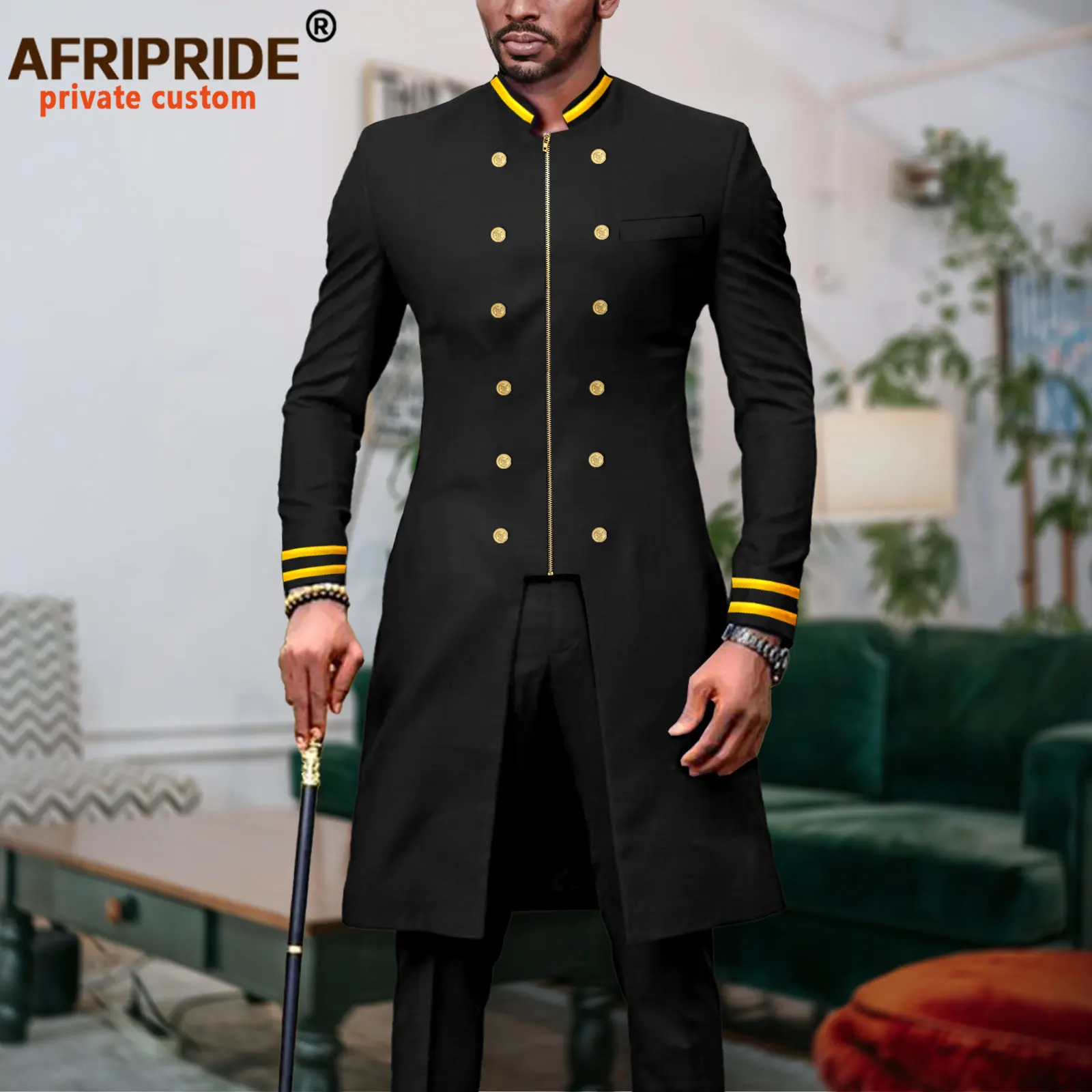 African Suits for Men Double Breasted Zip Blazer and Pants 2 Piece Set Formal Outfits Dashiki Attire for Party Wedding A2316063