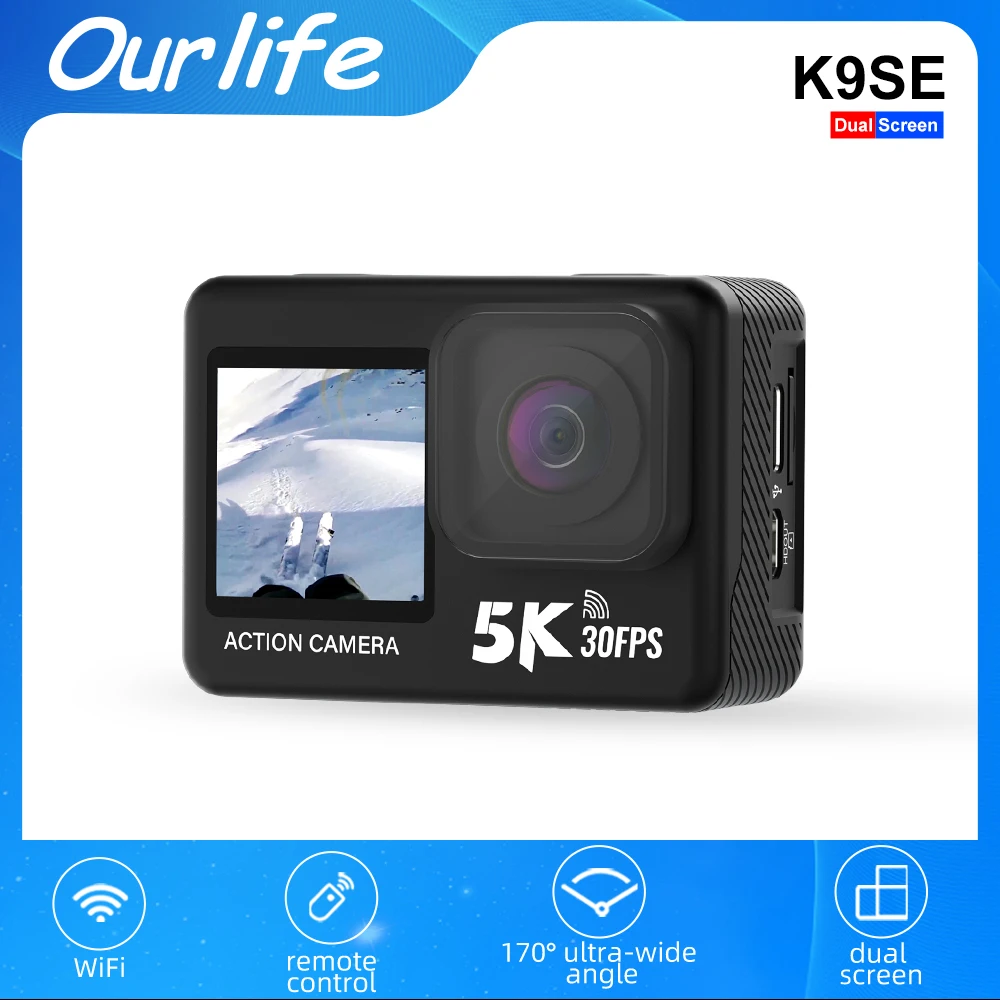 

K9SE 5K Action Camera 4K60FPS 2.0 Touch LCD 30M Waterproof 48MP 5X Zoom 170D Sports Cameras Wi-Fi DVR Webcam With Remote Control