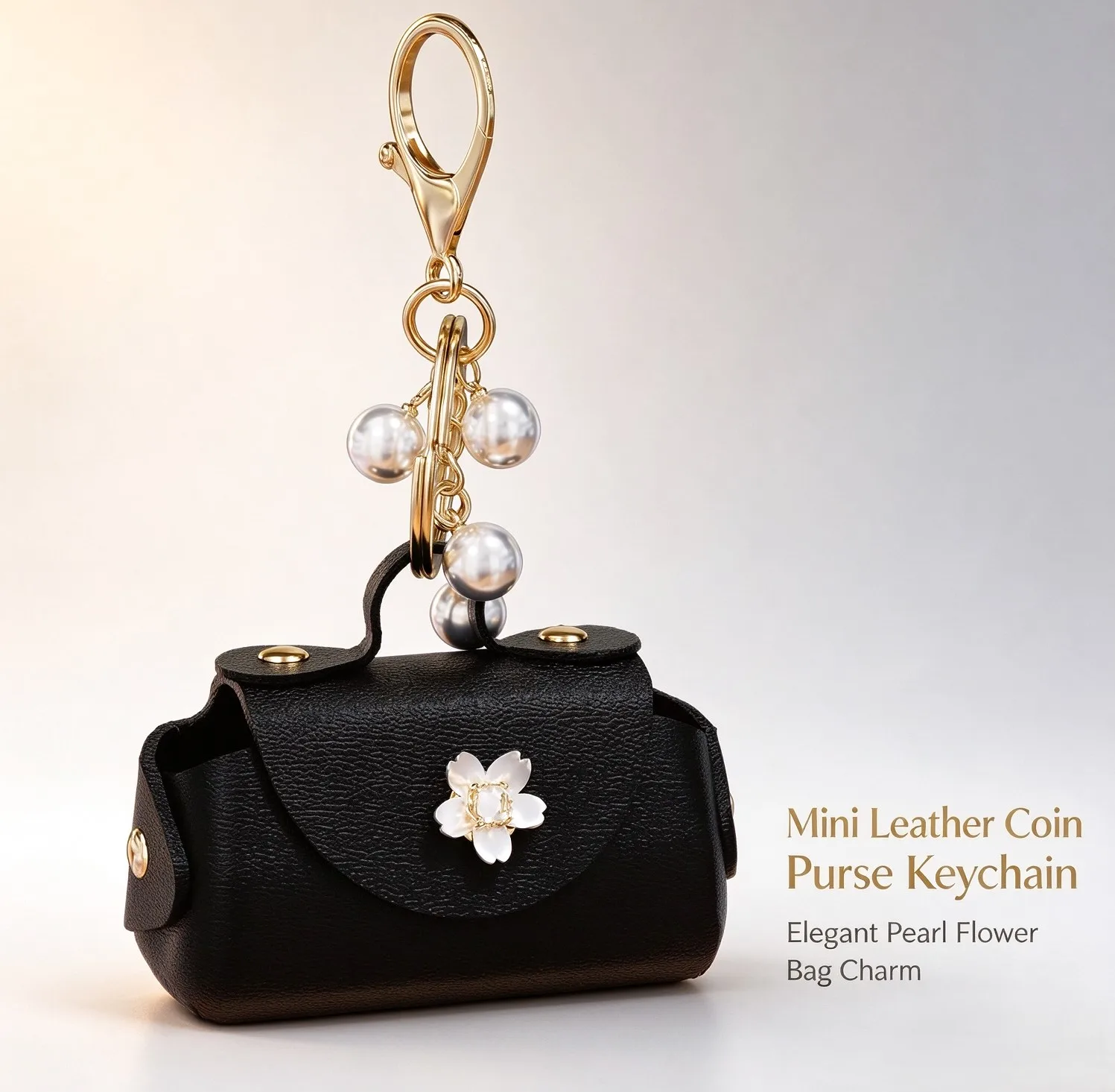 PU Leather Coin Purse Keychain Pearl Flower Bag Charm Earbud Storage Pouch Car Key Ring Pendant Women Fashion Accessory Gift