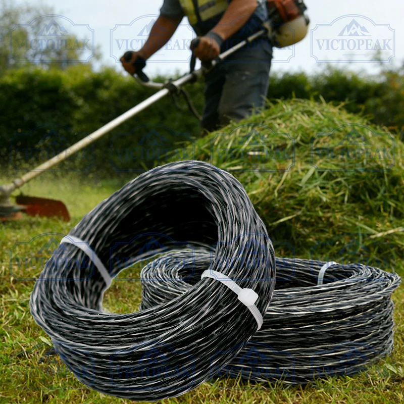 Zweifarbige Spiralförmige 2,4mm 15m Trimmerleine Langlebiger Nylon-Spiraldraht für Garten-Elektrowerkzeuge Freischneider-Zubehör
