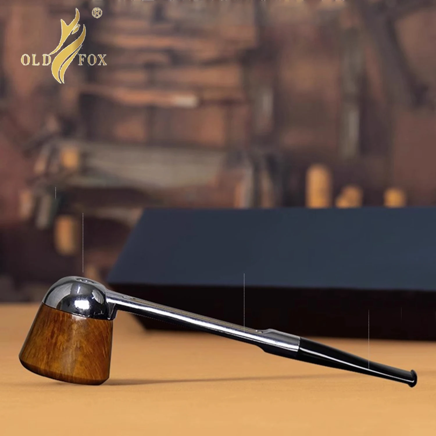 OLD FOX Briar Tobacco Pipe Hand Carved Bowl Removable for Cleaning Metal Stem Portable Straight Curved Stem System Pipe