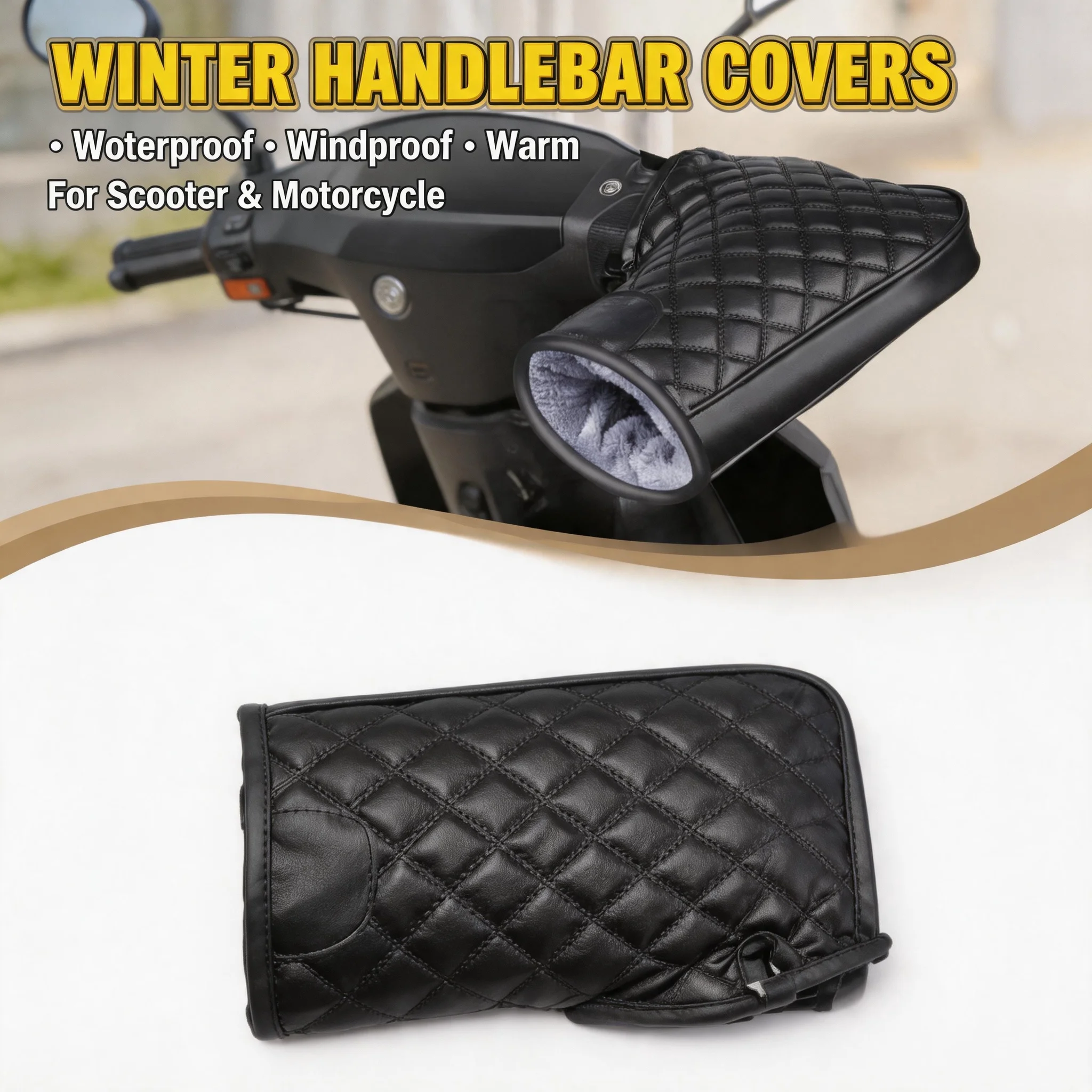 Universal Fit Winter Handlebar Covers 1 Pair Waterproof Windproof Thick Cotton Warm Gloves for Motorcycle Scooter Cold Weather