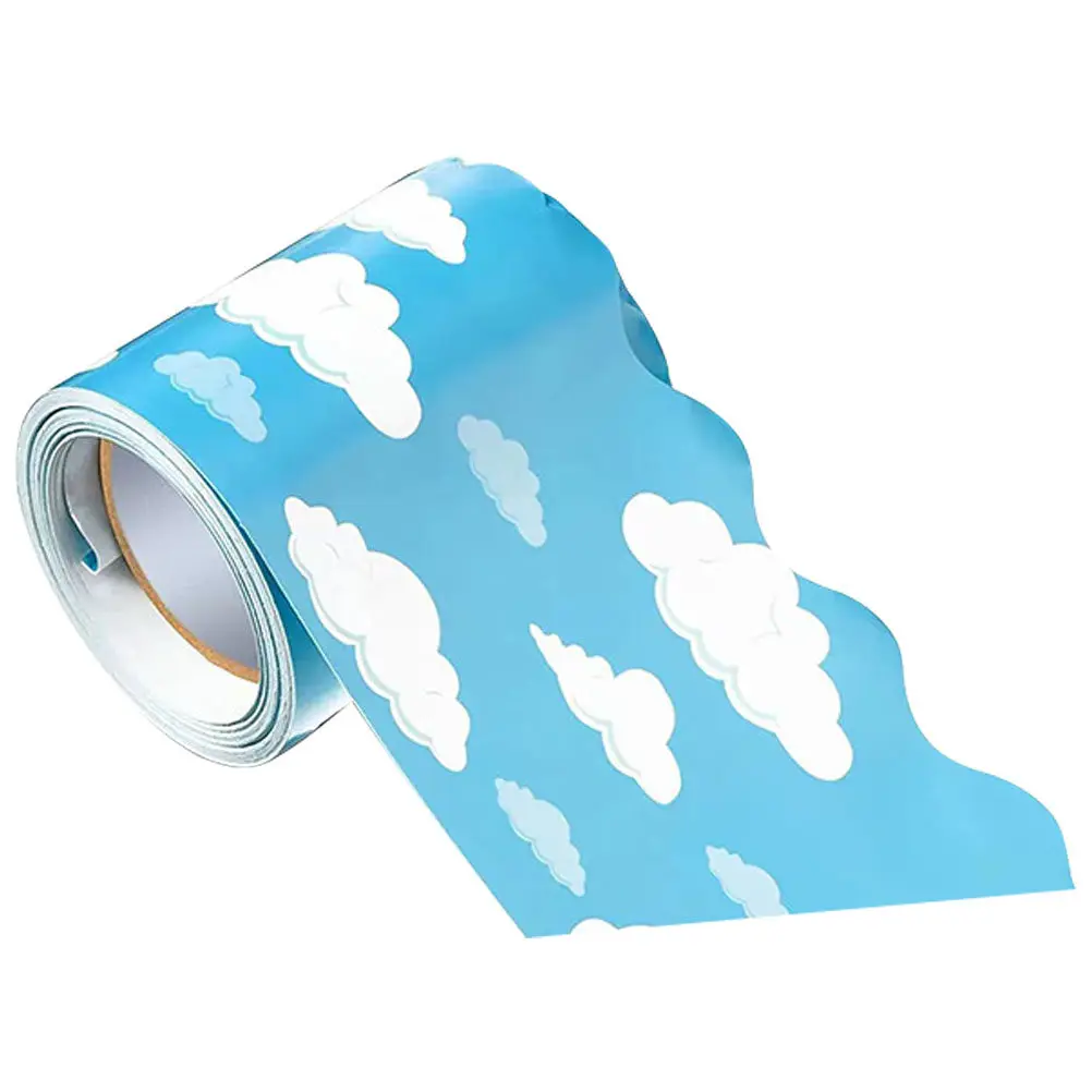 1 Roll Bulletin Board Border Trim Cloud Pattern Blackboard Paper Removable Cartoon Border Sticker Decorative Bulletin Accessory