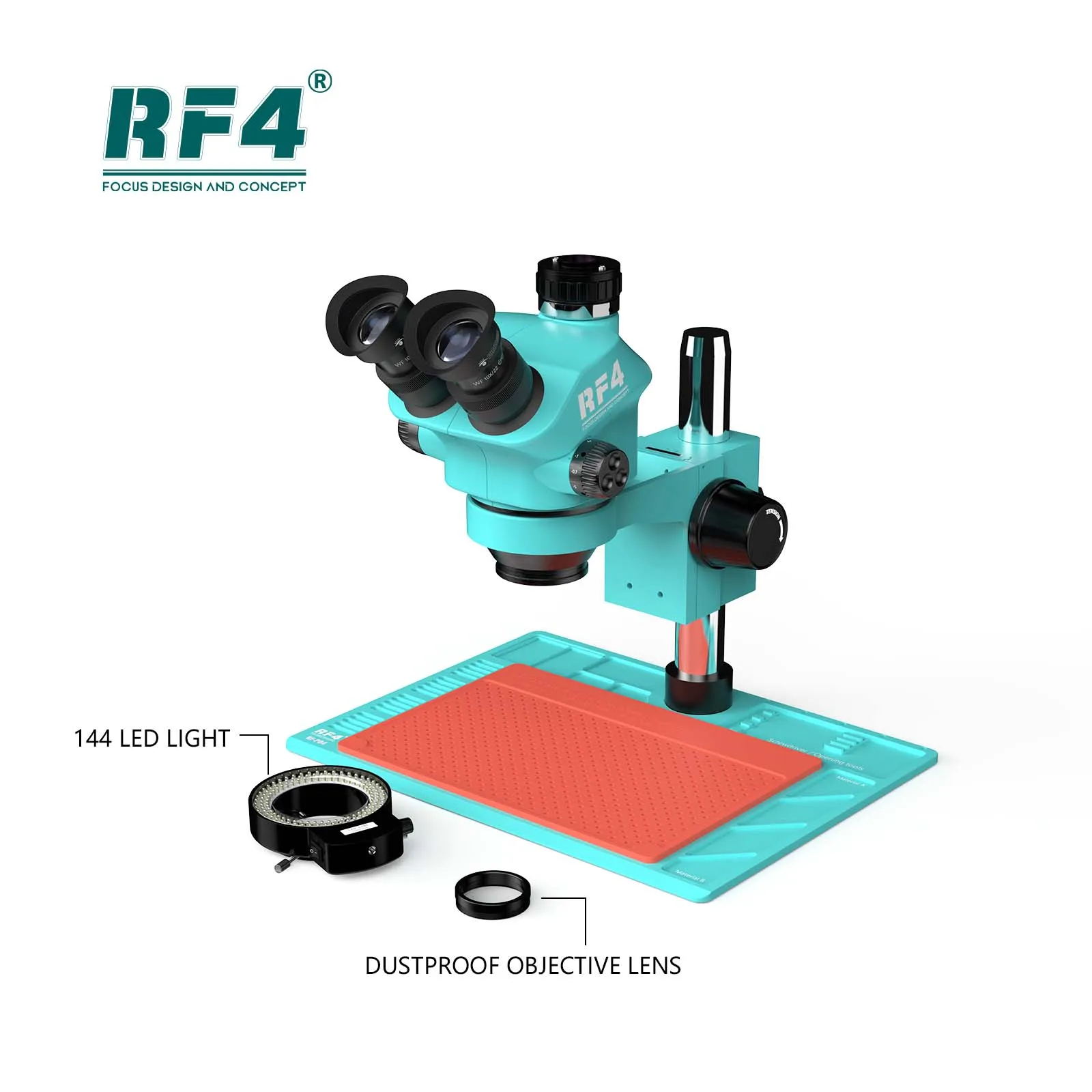 RF4 7-50X Trinocular Optical Zoom Metal Large Base Professional Repair Tool Observation Jewelry Microscope RF7050-PO4