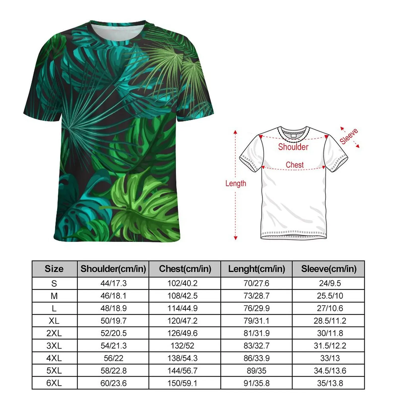 Men Green Palm Leaf T Shirt Tropical Print Harajuku T-Shirts Short Sleeves Pattern Tshirt Hot Sale Aesthetic Oversized Clothes
