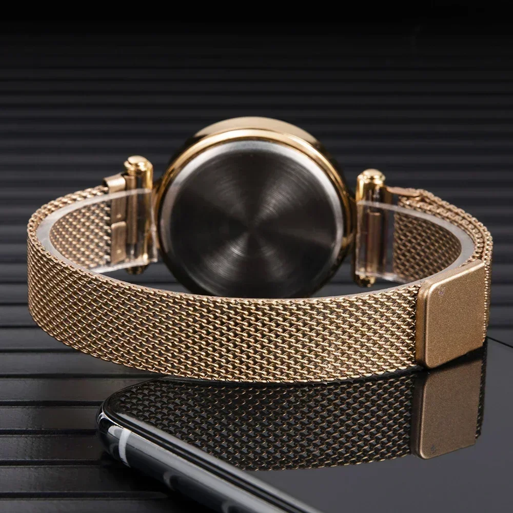 Relojes de lujo para Mujer, Reloj de pulsera de oro rosa de acero inoxidable, Reloj Digital LED para Mujer, Reloj electrónico para Mujer