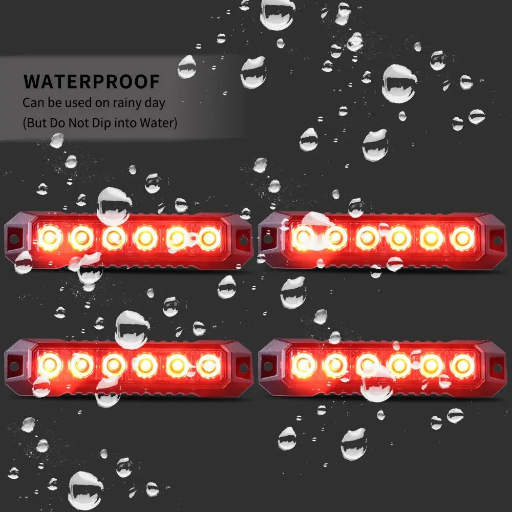 Luces de rejilla de señal de advertencia estroboscópica intermitente de emergencia para coche, 4 Uds., 6LED, para parabrisas, remolque, baliza, indicadores de vehículo, impermeables