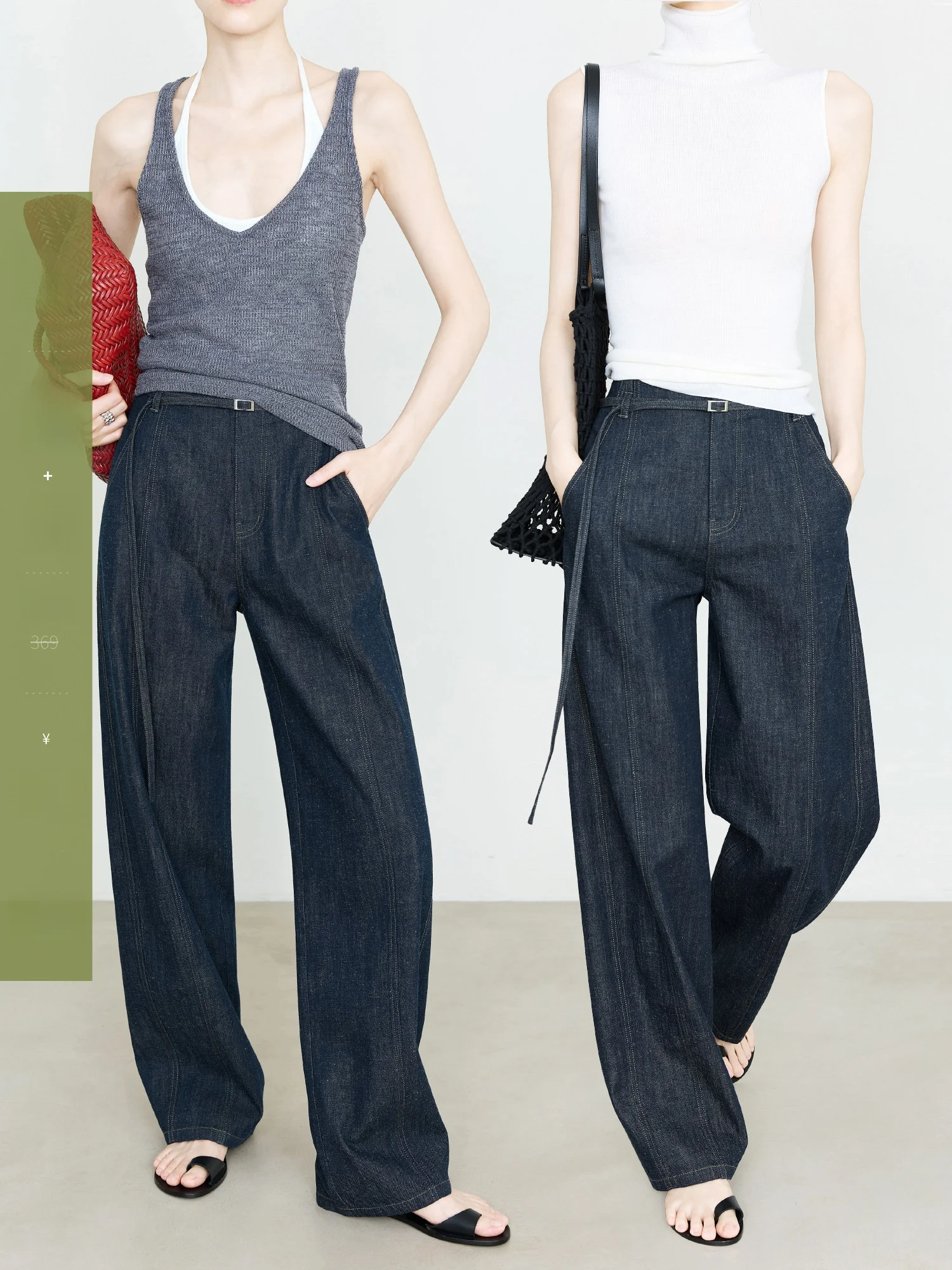 

Summer New Retro Minimalist Loose Slim Straight Leg Cone Shaped Jeans Women's Blue Cotton Casual High Waist Pocket Detail