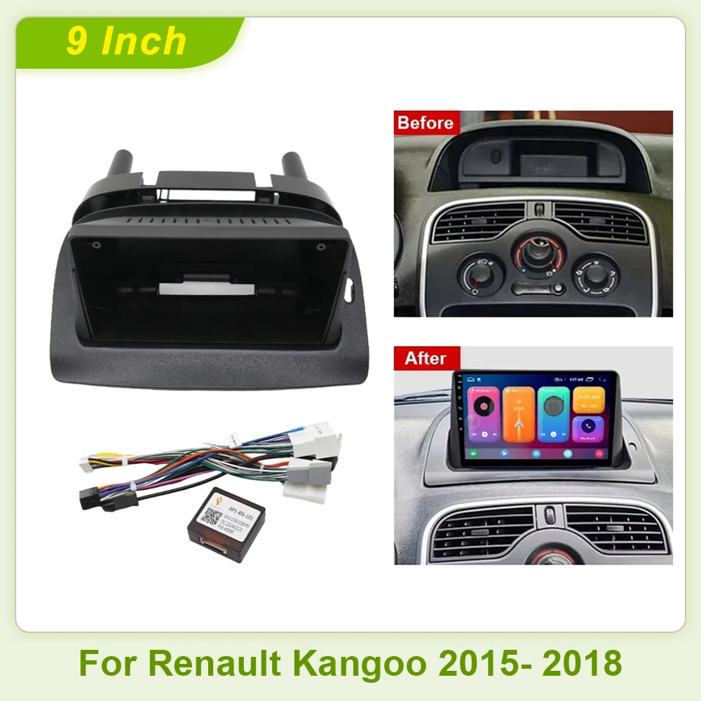 Marco de instalación de radio de coche de 9 pulgadas 2DIN para Renault Kangoo 2015-2018, panel de salpicadero para DVD de doble DIN