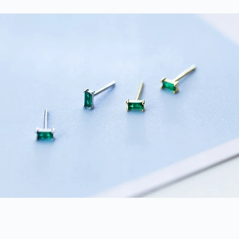 INZATT Real 925 Sterling Silver Square Emerald Zircon Stud Earrings  for Women Party Classic Fine Jewelry Minimalist Accessories