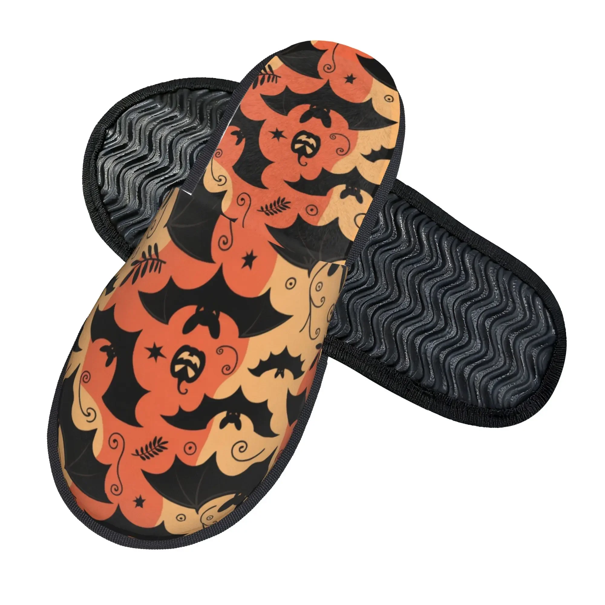 Bats Halloween Goth Occult Witch Women Men Non‑Slip Couple Family Bedroom Dorm Apartment Cotton Slippers  Indoor Warm Slippers