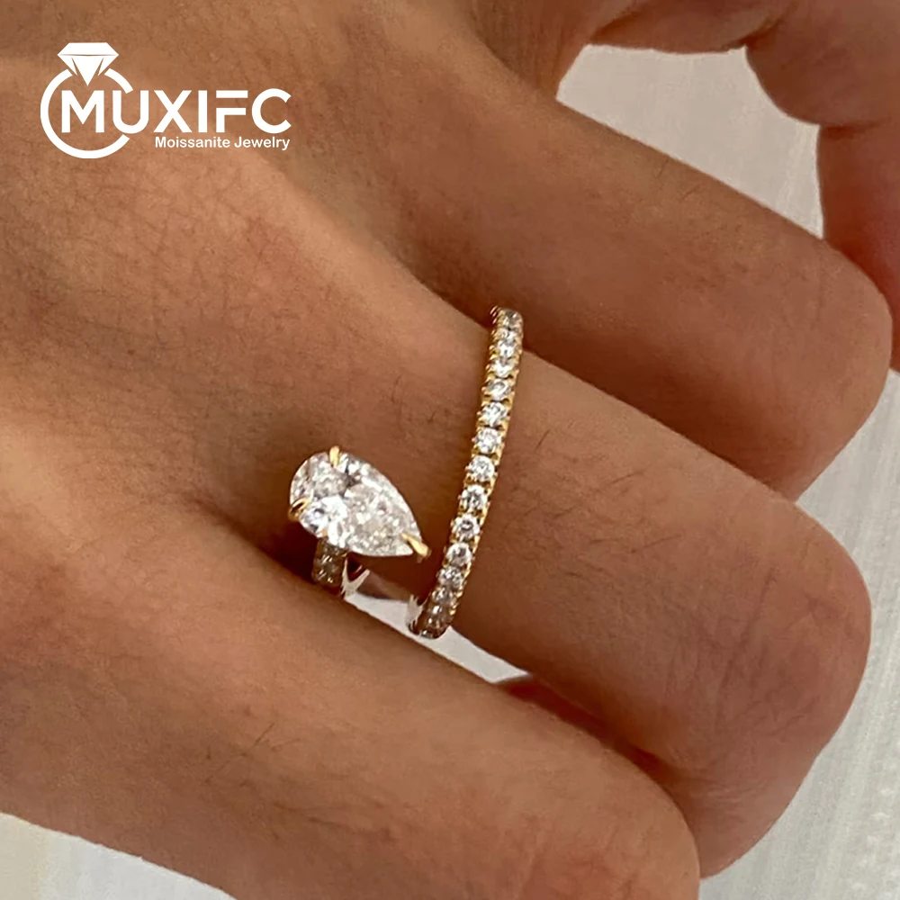 

0.8CT Pear Cut Full Moissanite Wedding Ring Women WaterDrop D Color Diamond Engagement Band 925 Silver Plated 18K Gold Tail Ring