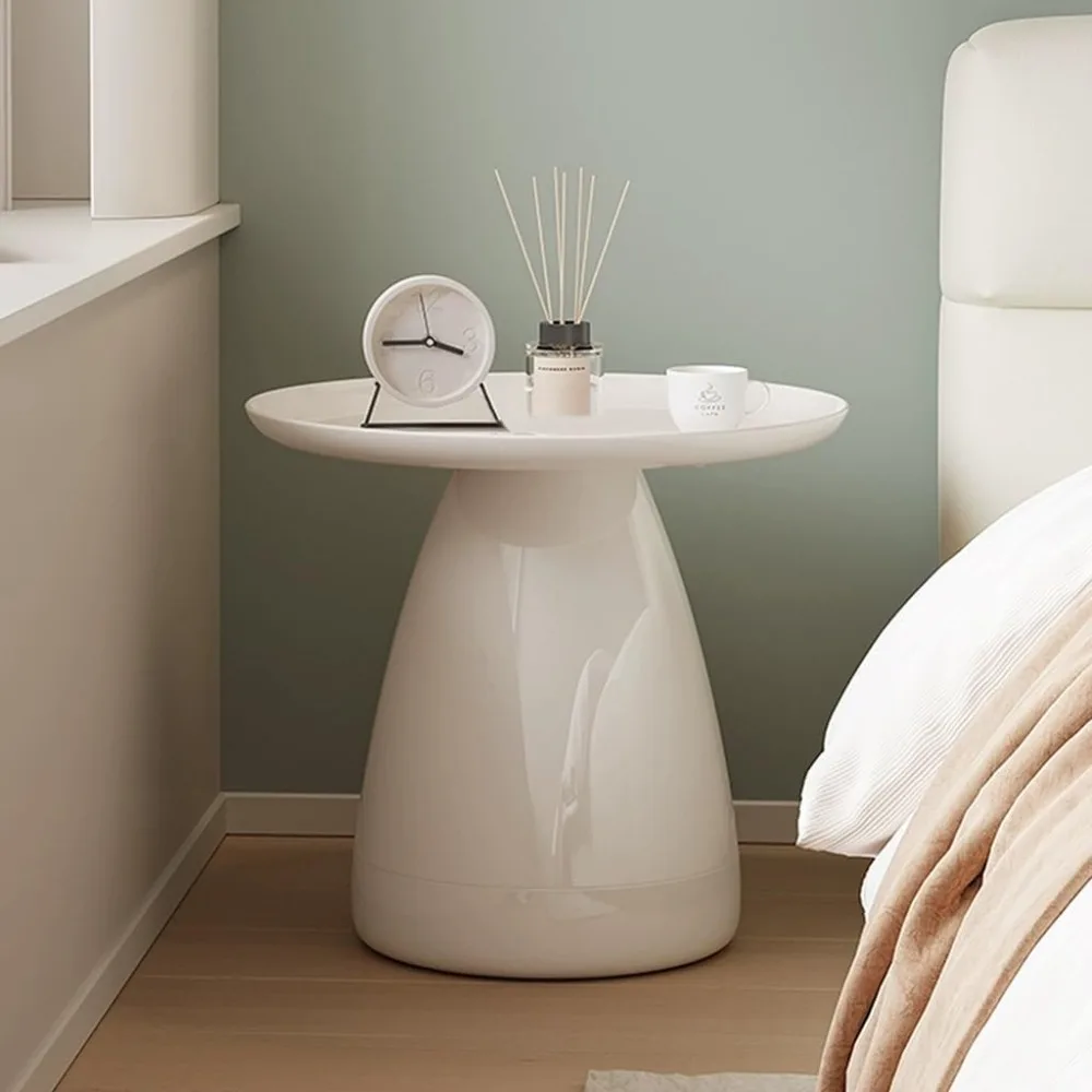 Comodino contemporaneo in materiale PC, comodino minimalista con ripiani aperti, divertente tavolino a forma di fungo, rotondo compatto