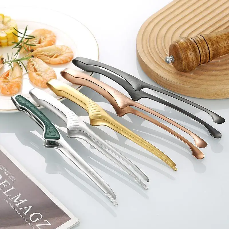 Silver Stainless Steel BBQ Tongs Non Slip Easy Clean Reusable Cooking Utensils for Serving Food Camping BBQ Buffet Oven Tools