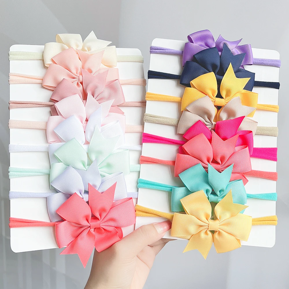 8Pcs/Set Solid Color Nylon Six Ears Bows Headband for Baby Bowknot Elastic Hair Band Handmade Headwear Girls Hair Accessories