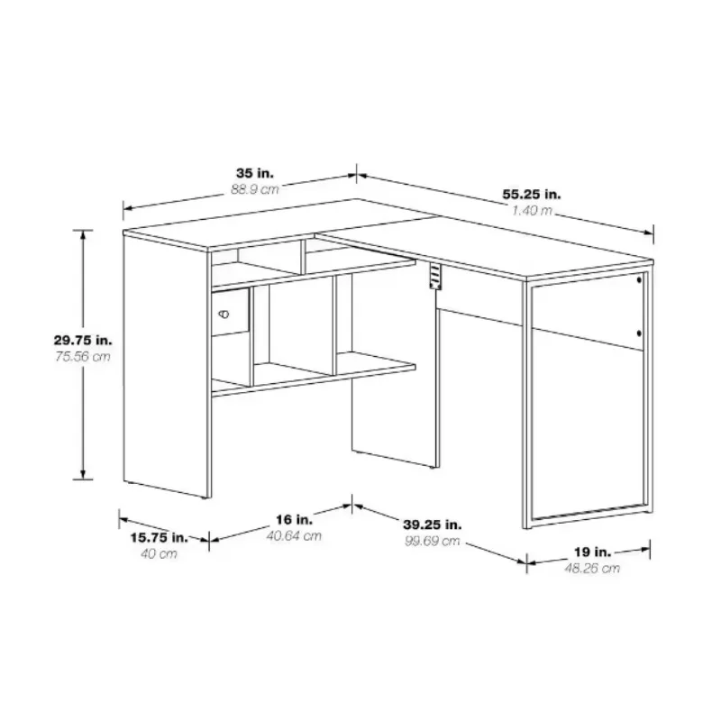 L Shaped Desk with Drawers for Executive and Home Office | Cabot Collection Corner Table with Storage and Chrome Hardware