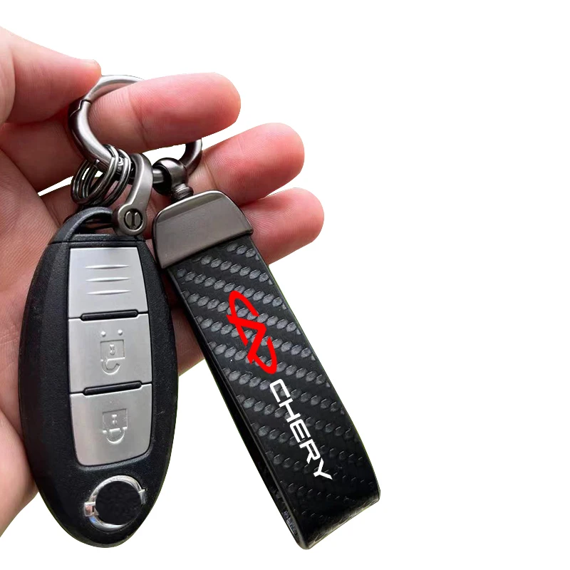 Carbon Leather Car Keychain Chain Key Rings Degree Rotating Horseshoe Rings for Chery Tiggo 2 3 4 5 6 7 8 3X 5X Pro T11 5X Glx 7