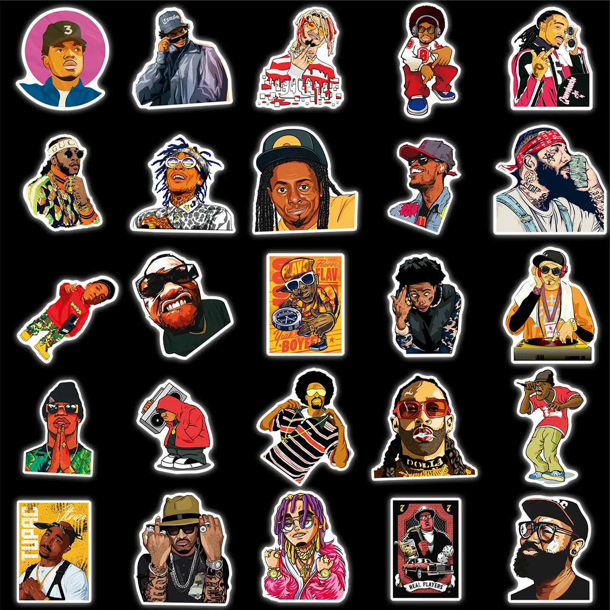 50pcs Hiphop Cool Rapper Stickers Pack Ipad Phone Scrapbook Retro Sticker Vintage DIY Journal Accessories Scrapbooking Supplies
