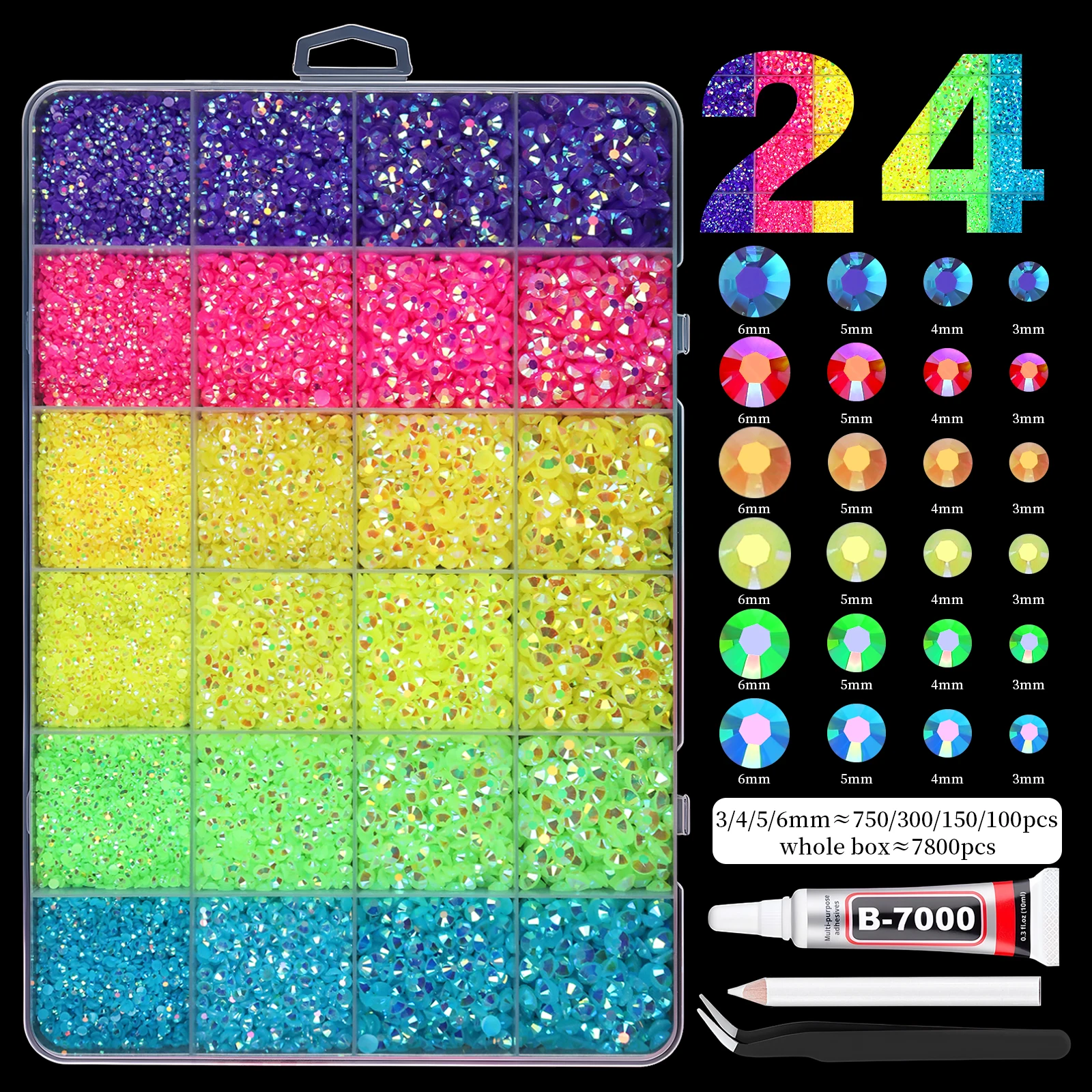 28Grid 3/4/5/6mm Gemengde Kleur Harsen Boor AB Strass Set Platte Achterkant Nagelboor Voor Telefoon Kleding DIY Decoratie Nagels Ambachten
