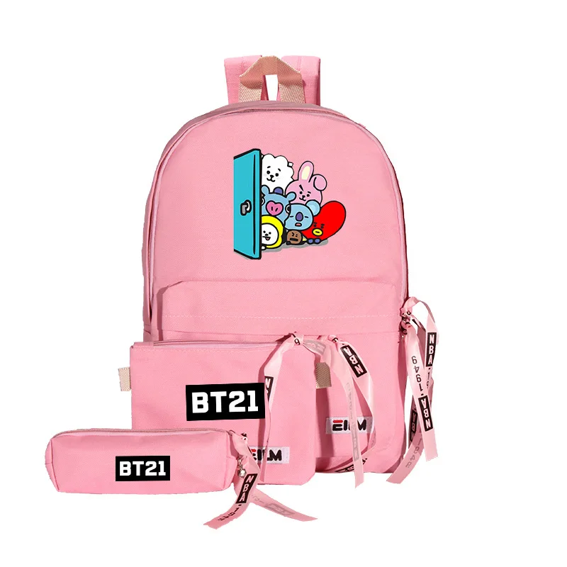 BT21 Plecak peryferyjny Plecak Koreańska torba płócienna z kreskówek Crossbody Bun Torba dla matki 3-częściowy zestaw Wycieczka Prezent