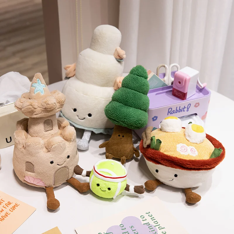 Simulation Cute Smile Face Cake Noodles Bunker Creative Plush Doll Kawaii Stuffed Plant Pine Tree Soft Kids Funny Toys Xmas Gift