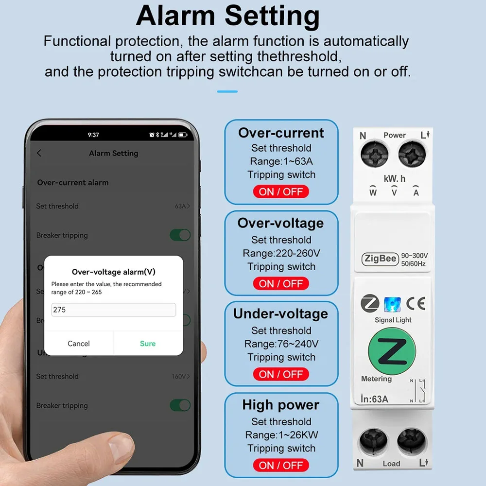 TUYA ZigBee MCB Smart Circuit Breaker Current Voltage Protection Power Metering 1-63A Remote Control Switch 1P+N