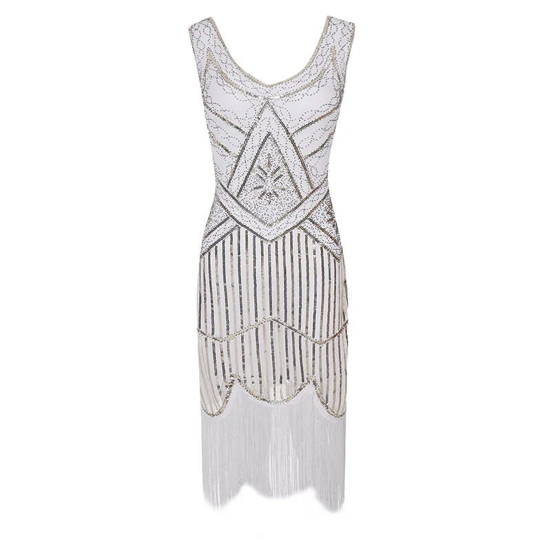 Women's Plus Size V-neck Sleeveless Flapper Dress Glitter Beaded Fringe Swing Roaring 20s Great Gatsby Sequin Tunic Dress