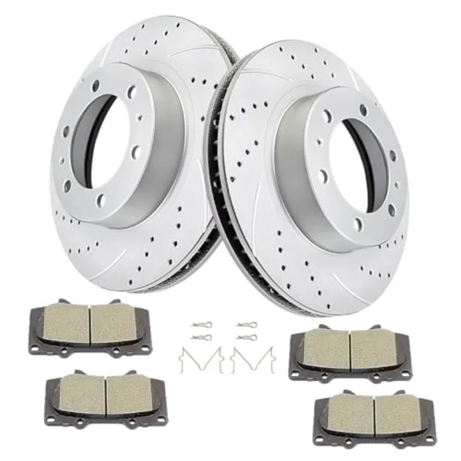 

Комплект переднего тормоза, тормозные роторы с просверленными прорезями, 12,56 дюйма, 319 мм, керамические тормозные колодки, замена для Toyota Tacoma с 6 лигами 2005-2021